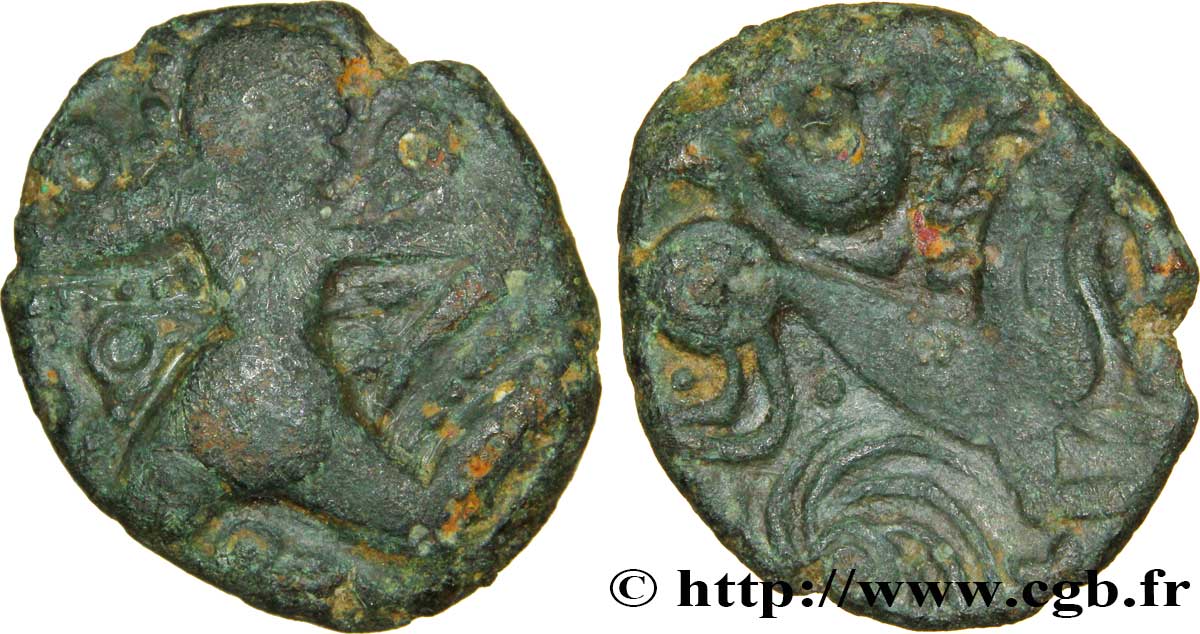 GALLIA - BELGICA - BELLOVACI (Región de Beauvais) Bronze au personnage courant, à l’astre rayonnant BC+/MBC
