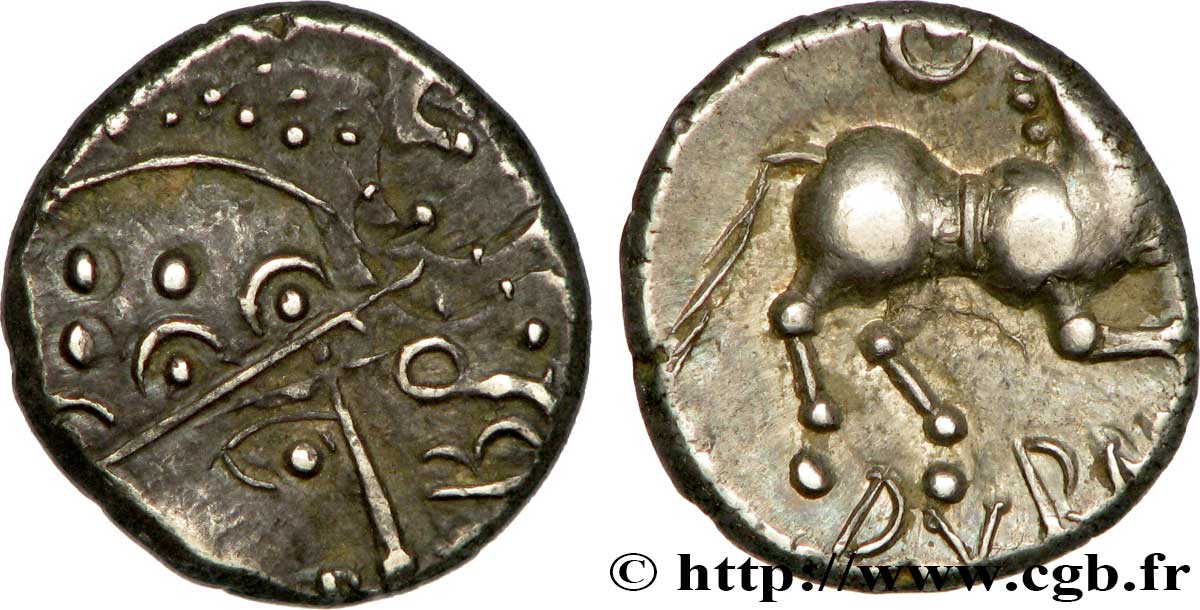 EDUENS, ÆDUI (BIBRACTE, Area of the Mont-Beuvray) Denier ANORBOS/DVBNO, coin à empreintes multiples AU