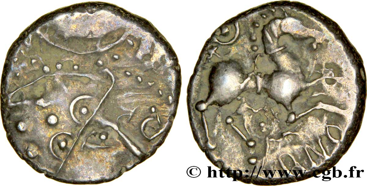 GALLIA - ÆDUI (BIBRACTE, Area of the Mont-Beuvray) Denier ANORBOS/DVBNO, coin à empreintes multiples AU