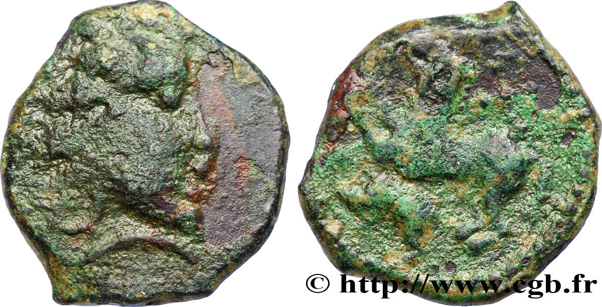 GALLIA - CARNUTES (Región de la Beauce) Bronze au cheval et au sanglier - revers à gauche BC+
