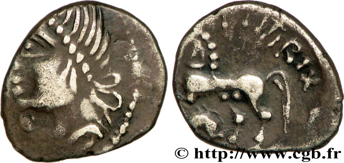 ÉDUENS (BIBRACTE, région du Mont-Beuvray) Denier ATPILI.F ORCETIRIX, au dauphin TTB