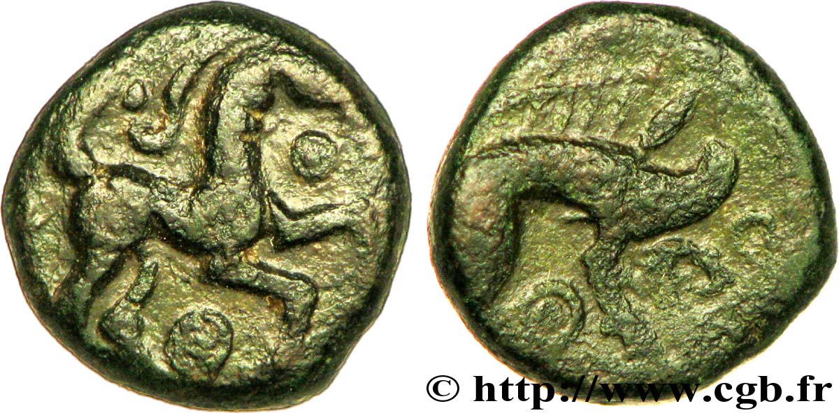 GALLIEN - BELGICA - AMBIANI (Region die Amiens) Bronze au cheval et au sanglier, “type des dépôts d’Amiens” SS/fSS