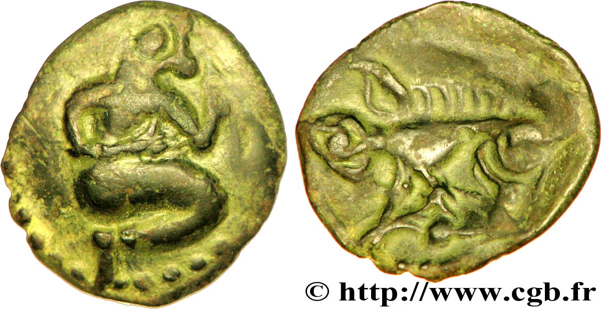 GALLIEN - BELGICA - BELLOVACI (Region die Beauvais) Bronze au personnage agenouillé et au sanglier S