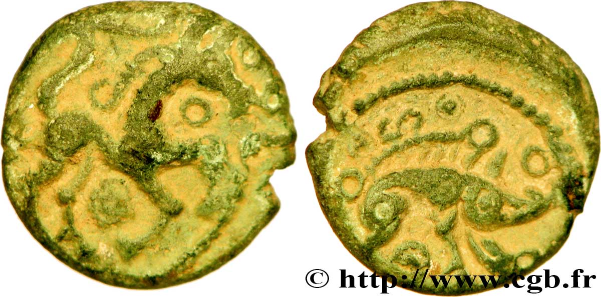 GALLIA BELGICA - AMBIANI (Regione di Amiens) Bronze au cheval et au sanglier, “type des dépôts d’Amiens” BB/q.SPL