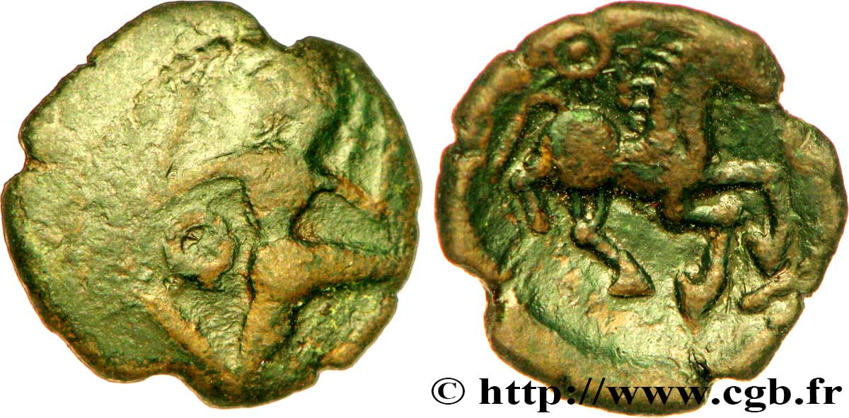BELLOVAQUES (Région de Beauvais) Bronze au personnage courant, à l’astre TB+/TTB+