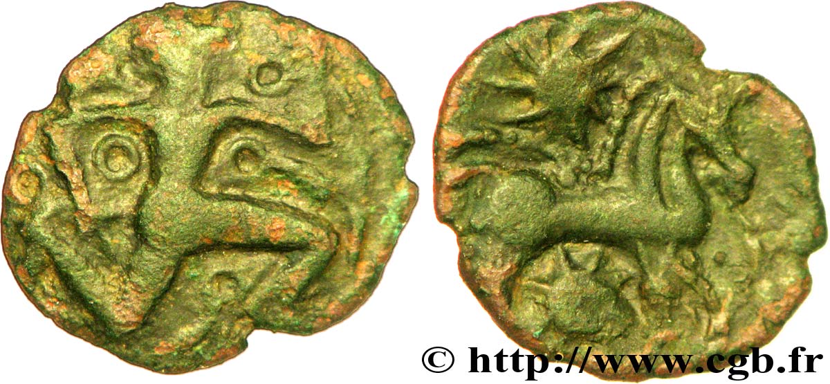 GALLIEN - BELGICA - BELLOVACI (Region die Beauvais) Bronze au personnage courant, aux deux astres fSS/SS
