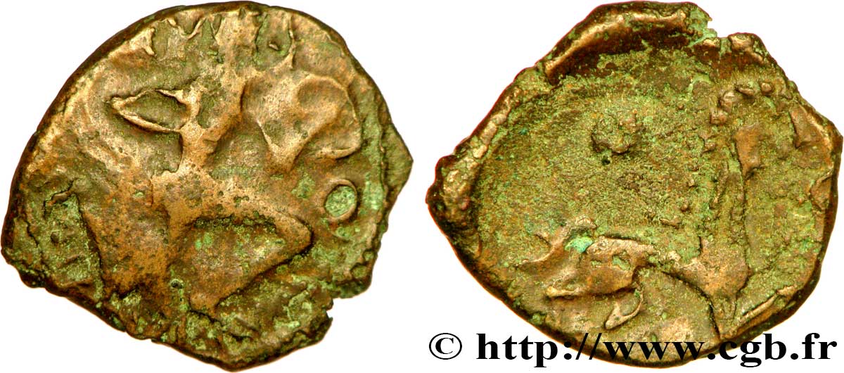 GALLIEN - BELGICA - BELLOVACI (Region die Beauvais) Bronze au personnage courant et à l’androcéphale S