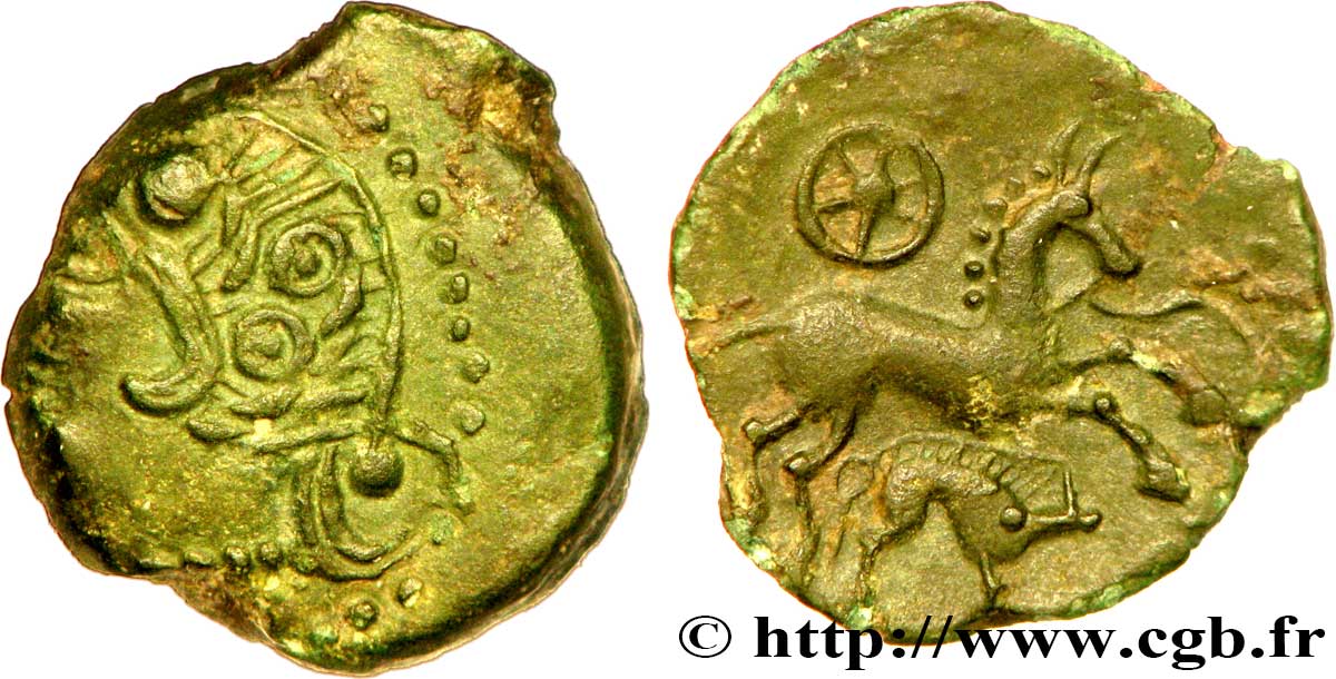 GALLIEN - BELGICA - MELDI (Region die Meaux) Bronze au cheval, au sanglier et à la rouelle SS
