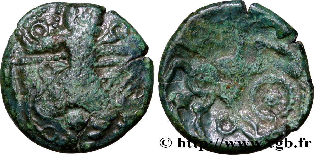 GALLIA - BELGICA - BELLOVACI (Región de Beauvais) Bronze au personnage courant, revers surfrappé BC+/BC