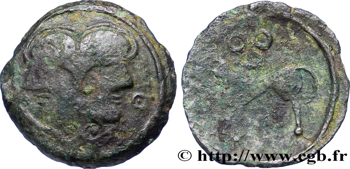 GALLIEN - BELGICA - SUESSIONES (Region die Soissons) Bronze à la tête janiforme, classe II S