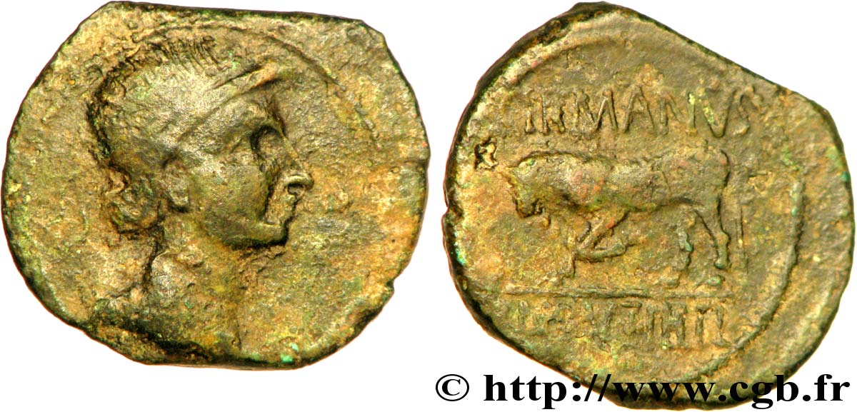 RÈMES (Région de Reims) Bronze GERMANVS INDVTILLI au taureau (Quadrans) TB