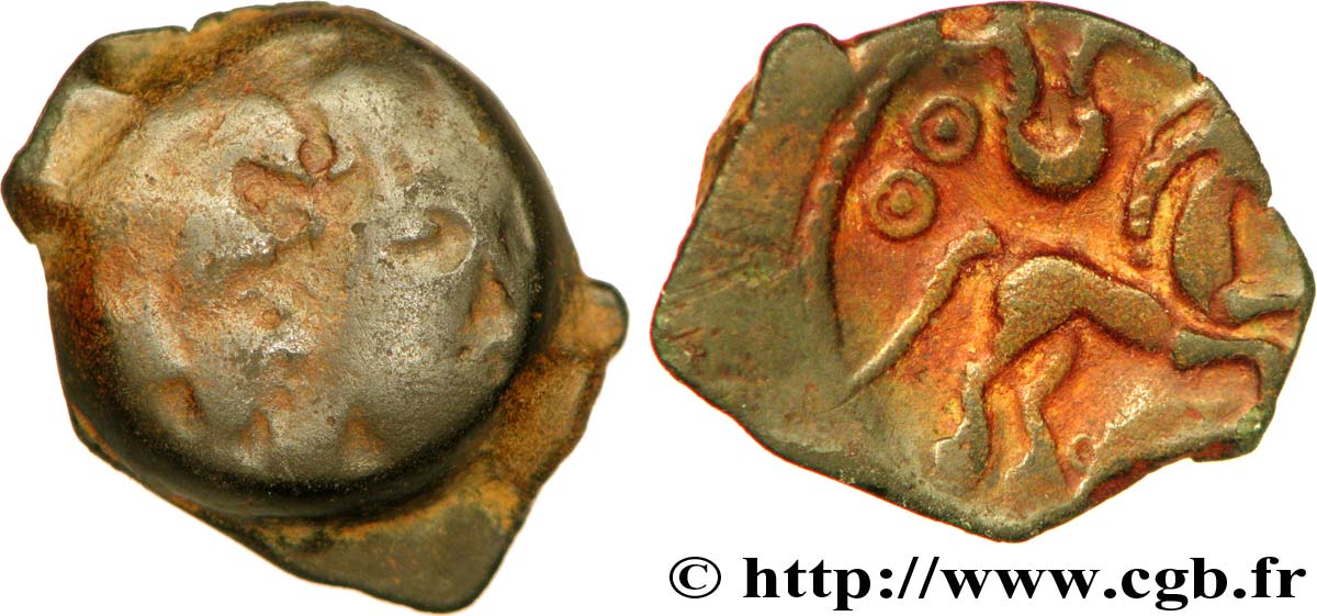 GALLIA BELGICA - AMBIANI (Regione di Amiens) Bronze au cheval et au sanglier q.MB/BB
