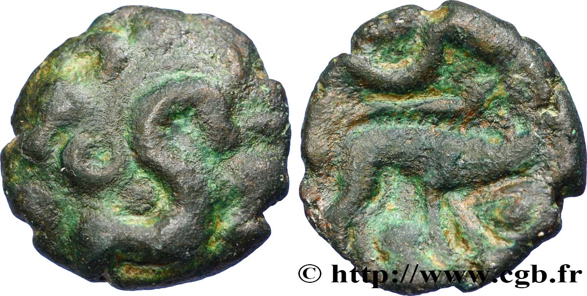 GALLIA BELGICA - AMBIANI (Región de Amiens) Bronze au cheval et au sanglier BC+