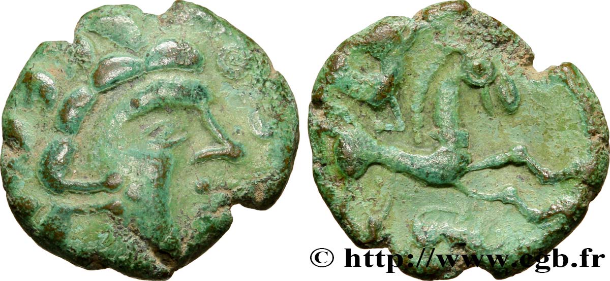 GALLIA BELGICA - AMBIANI (Regione di Amiens) Bronze au cheval et au sanglier, DT. 381 BB