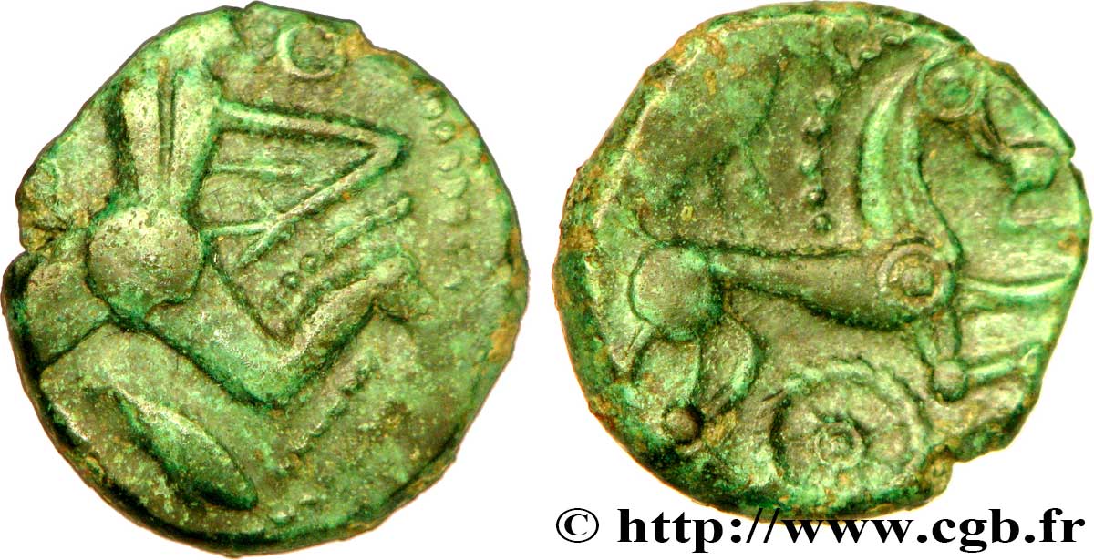 GALLIA - BELGICA - BELLOVACI (Regione di Beauvais) Bronze au personnage courant, à l’oiseau et à la rouelle q.SPL