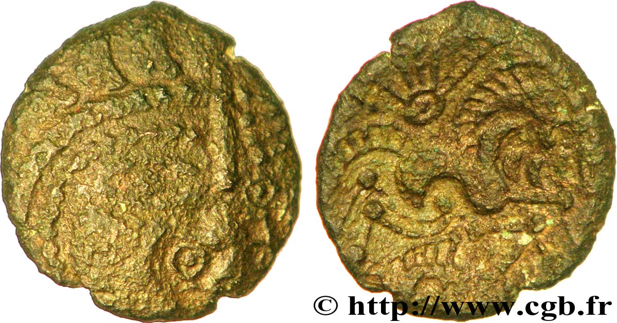 BAÏOCASSES (Région de Bayeux) Bronze scyphate au cheval et au sanglier TB/TB+