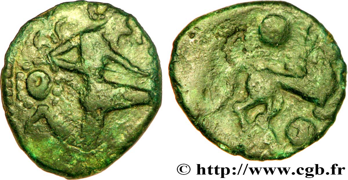 GALLIA - BELGICA - BELLOVACI (Región de Beauvais) Bronze au personnage courant et à l’androcéphale MBC/BC+