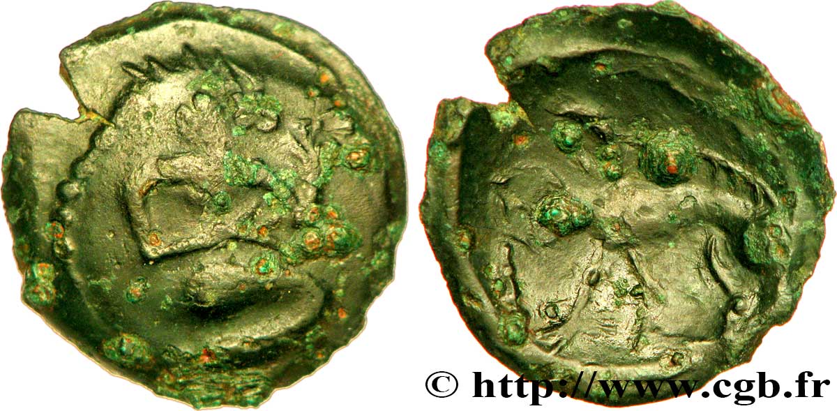 GALLIA BELGICA - BELLOVACI (Area of Beauvais) Bronze au personnage agenouillé et au sanglier VF