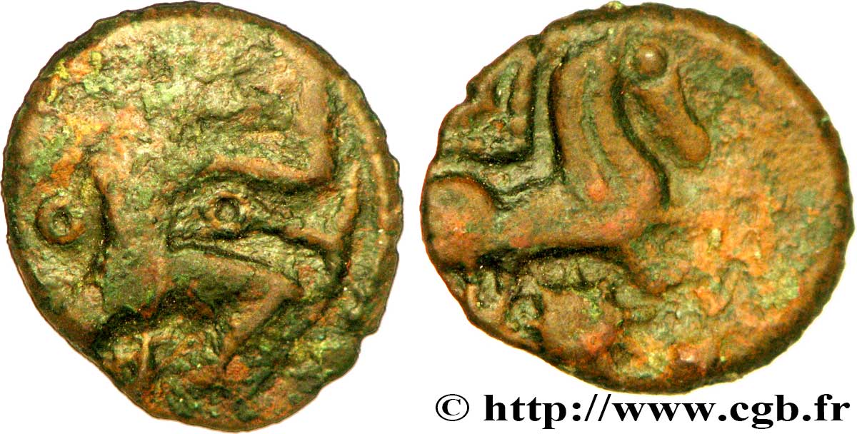 GALLIA - BELGICA - BELLOVACI (Región de Beauvais) Bronze au personnage courant, aux astres BC/BC+