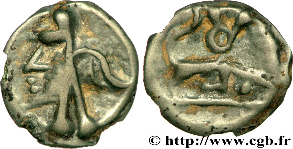 ÉDUENS (BIBRACTE, région du Mont-Beuvray) Potin “au mannequin” et à la tête naturelle TTB+/TTB