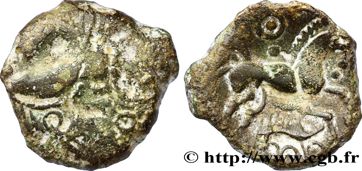 GALLIA - AULERCI EBUROVICES (Región d Evreux) Hémistatère au sanglier en bronze BC/MBC