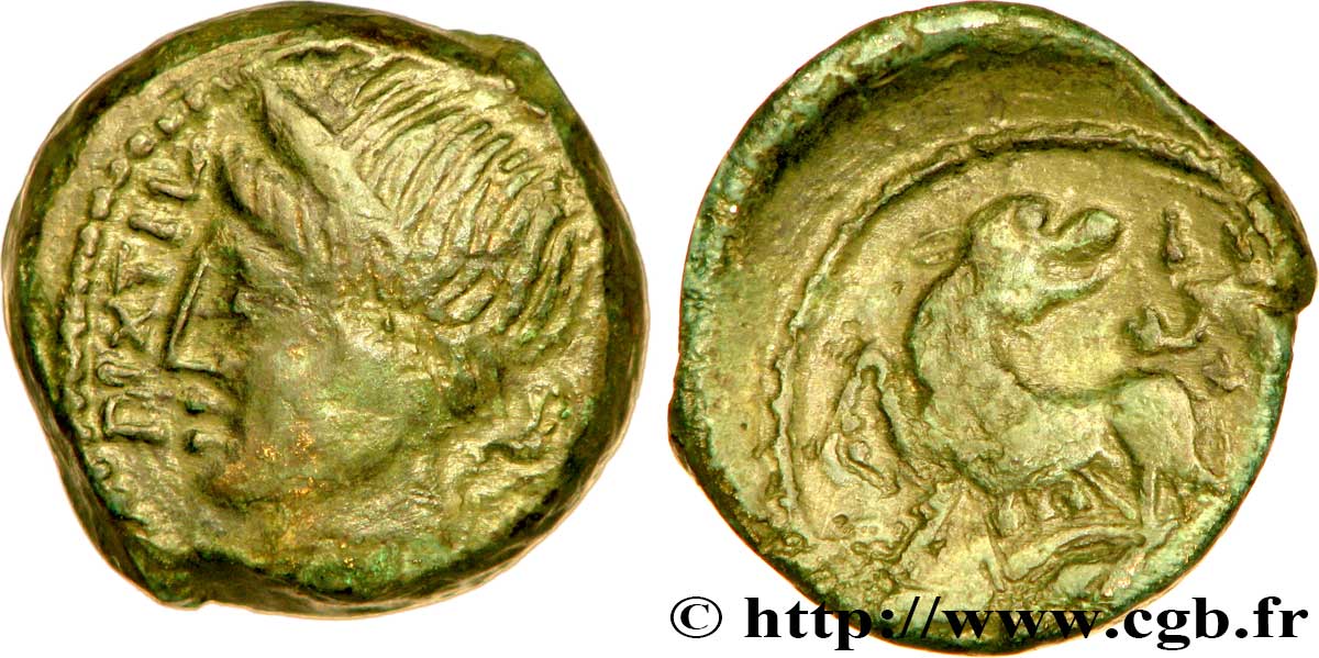 GALLIA - CARNUTES (Región de la Beauce) Bronze PIXTILOS classe II à la louve et au lézard MBC+/BC+