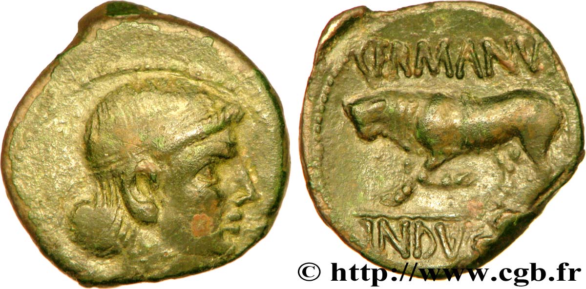 GALLIEN - BELGICA - REMI (Region die Reims) Bronze GERMANVS INDVTILLI au taureau (Quadrans) fVZ/VZ