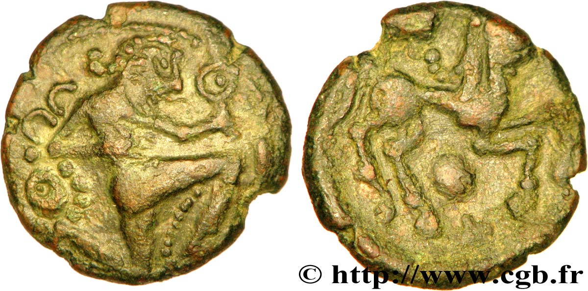 GALLIA - BELGICA - BELLOVACI (Regione di Beauvais) Bronze au personnage courant et à l’androcéphale BB/q.BB