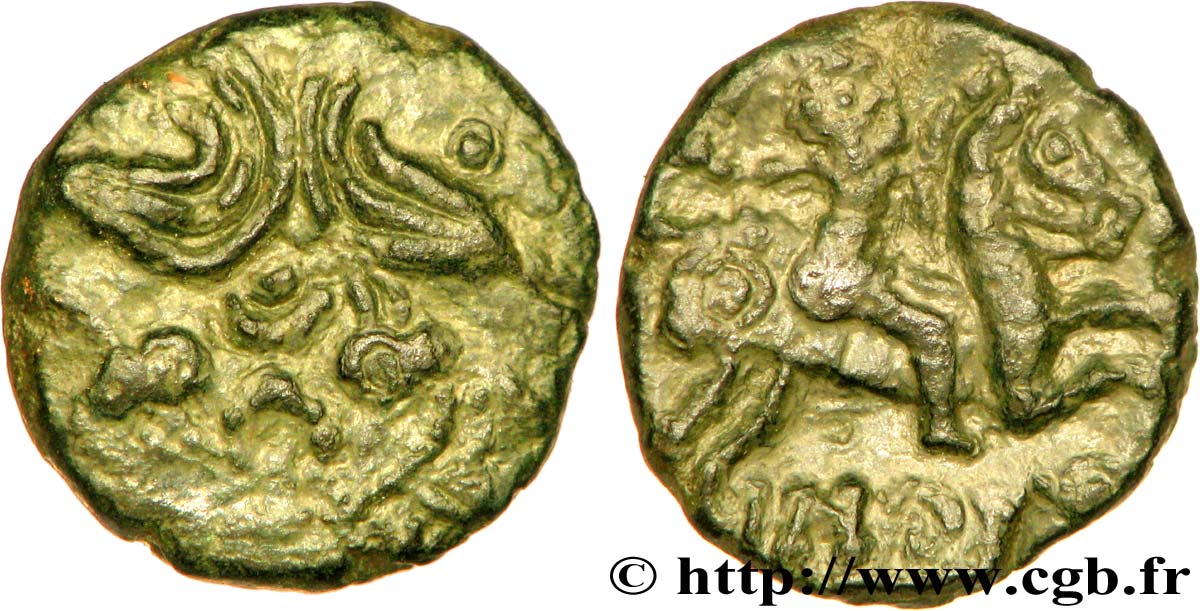 GALLIEN - BELGICA - AMBIANI (Region die Amiens) Bronze IMONIO au cavalier et aux volutes SS