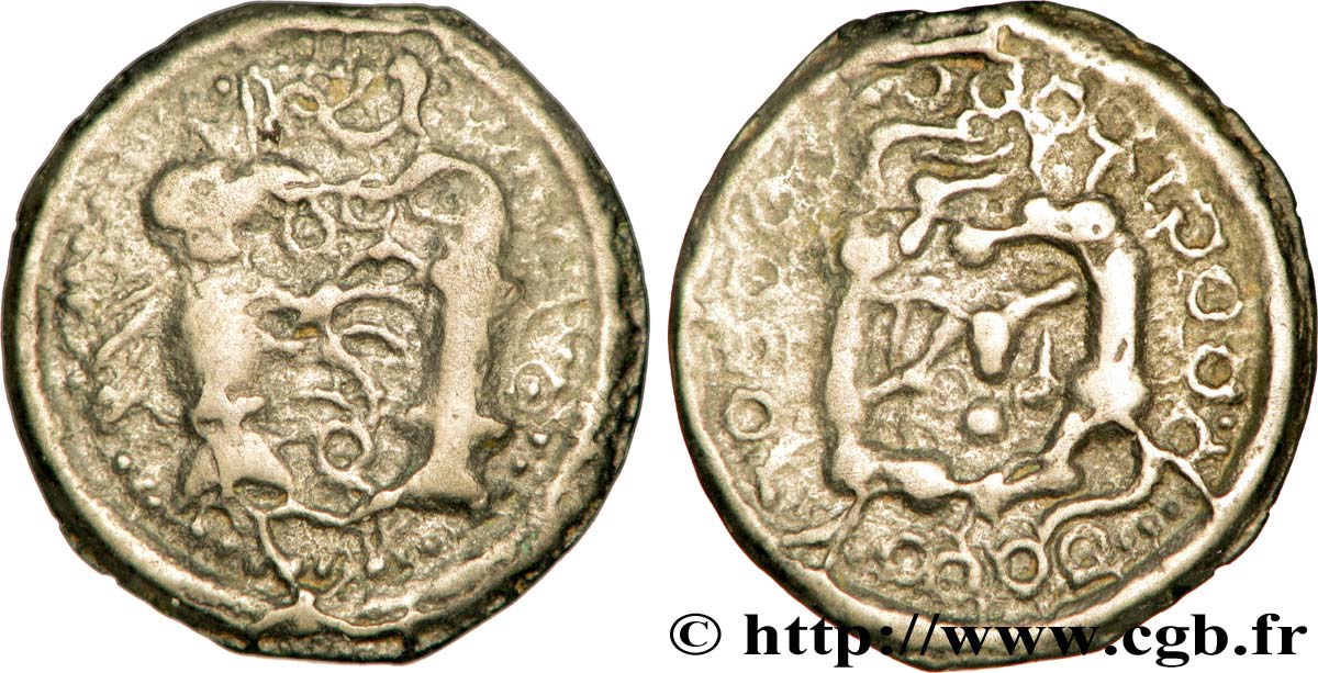 MELDES (Région de Meaux) Potin à l’oiseau et animaux affrontés - grènetis d’annelets TTB