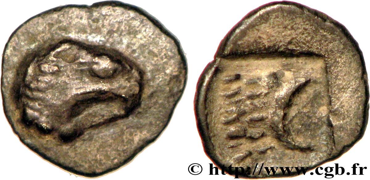 MASSALIA - MARSEILLE Hémiobole du trésor d Auriol à la tête de griffon et à la tête de lion à gauche XF/VF