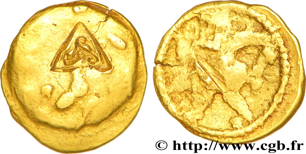NAMNETES (Area of Nantes) Quart de statère “au pontife-forgeron”, contremarqué AU/VF