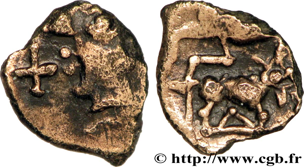 GALLIA - ARMORICA - OSISMII (REgione di Carhaix - Finistère) Quart de statère fragmentaire au taureau et à l’aigle q.BB