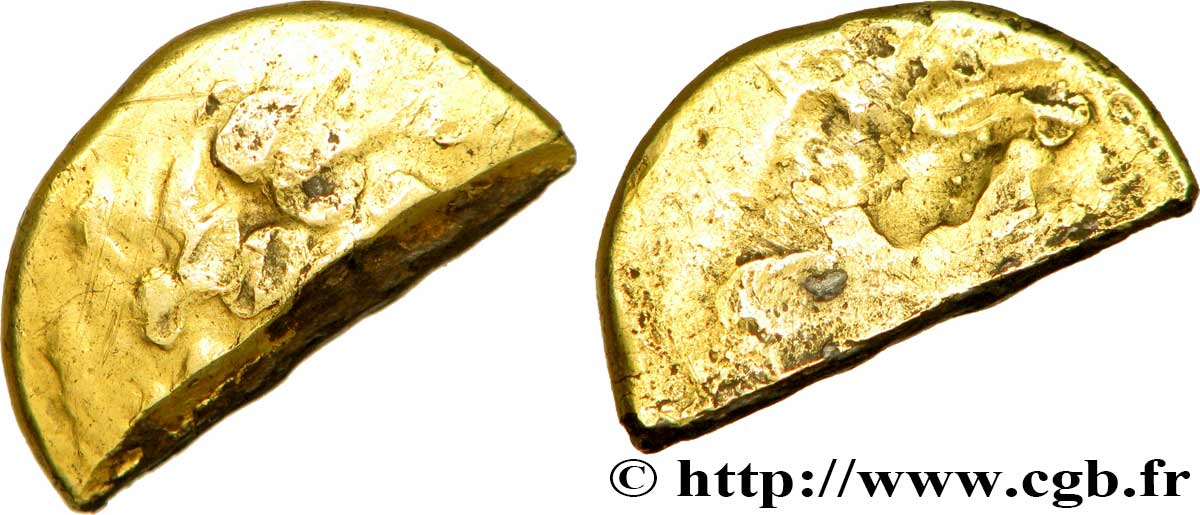 REDONES (Regione di Rennes) Statère d’or à la cavalière armée et à la lyre - fourré et coupé en deux q.MB/q.BB