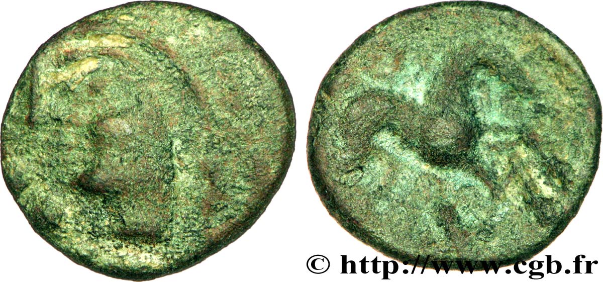 GALLIA BELGICA - AMBIANI (Región de Amiens) Bronze au cheval et à la croix tréflée, BN 8427 BC+
