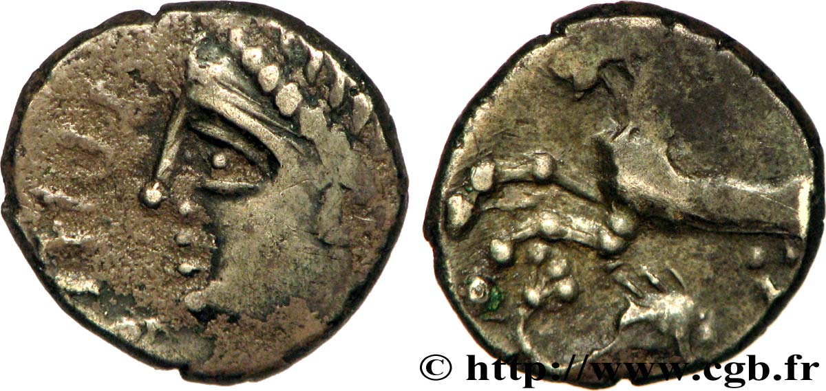 GALLIA - ÆDUI (BIBRACTE, Area of the Mont-Beuvray) Denier ATPILI.F ORCETIRIX, au dauphin XF