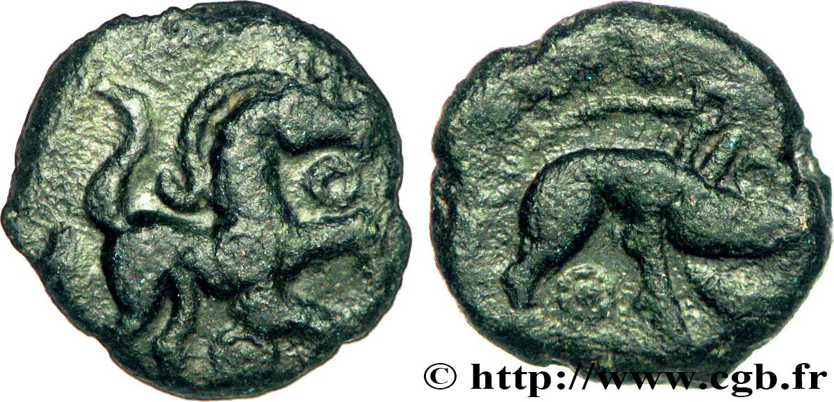 GALLIA BELGICA - AMBIANI (Regione di Amiens) Bronze au cheval et au sanglier, “type des dépôts d’Amiens” BB