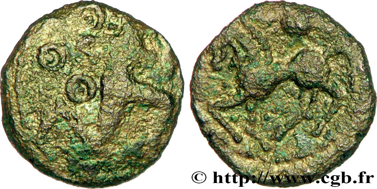 GALLIEN - BELGICA - BELLOVACI (Region die Beauvais) Bronze au personnage courant, cheval à gauche fSS