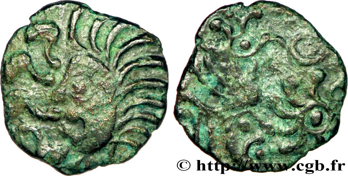 GALLIA - BELGICA - BELLOVACI (Región de Beauvais) Bronze au coq à tête humaine MBC/BC