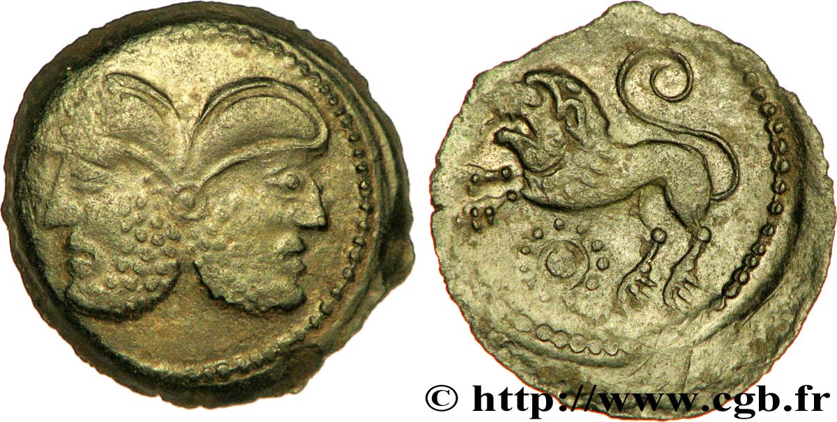 GALLIEN - BELGICA - SUESSIONES (Region die Soissons) Bronze à la tête janiforme barbue, classe I fVZ/VZ