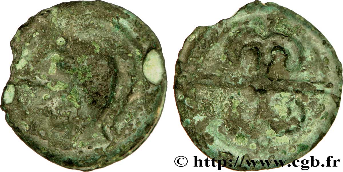 VELIOCASSES (Región de Normandia) Potin au double fleuron, Sch/GB. 715 BC/BC+