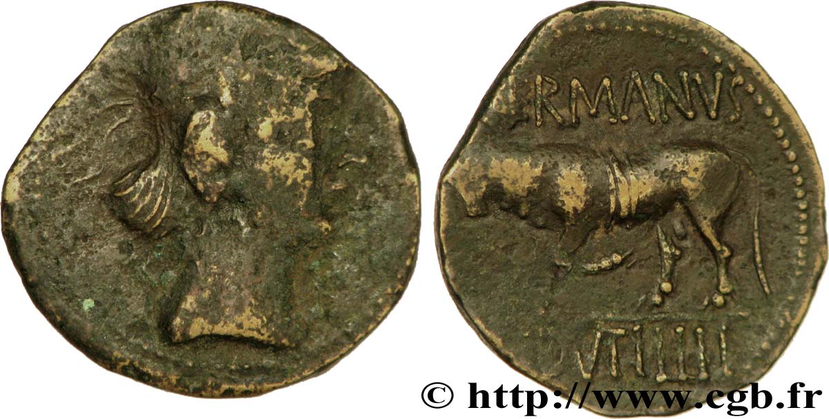 GALLIA BELGICA - REMI (Area of Reims) Bronze GERMANVS INDVTILLI au taureau (Quadrans) VF/AU