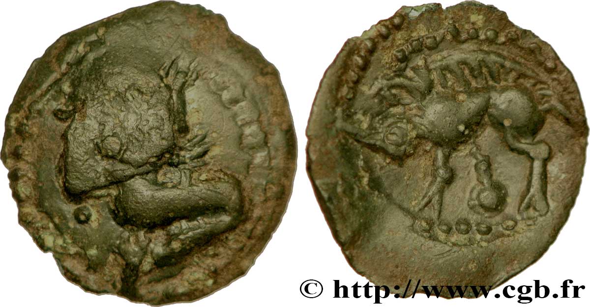 GALLIEN - BELGICA - BELLOVACI (Region die Beauvais) Bronze au personnage agenouillé et au sanglier fSS/fVZ