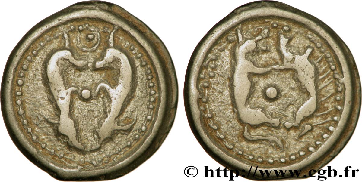 GALLIA BELGICA - SUESSIONES (Area of Soissons) Potin aux animaux affrontés, classe II AU