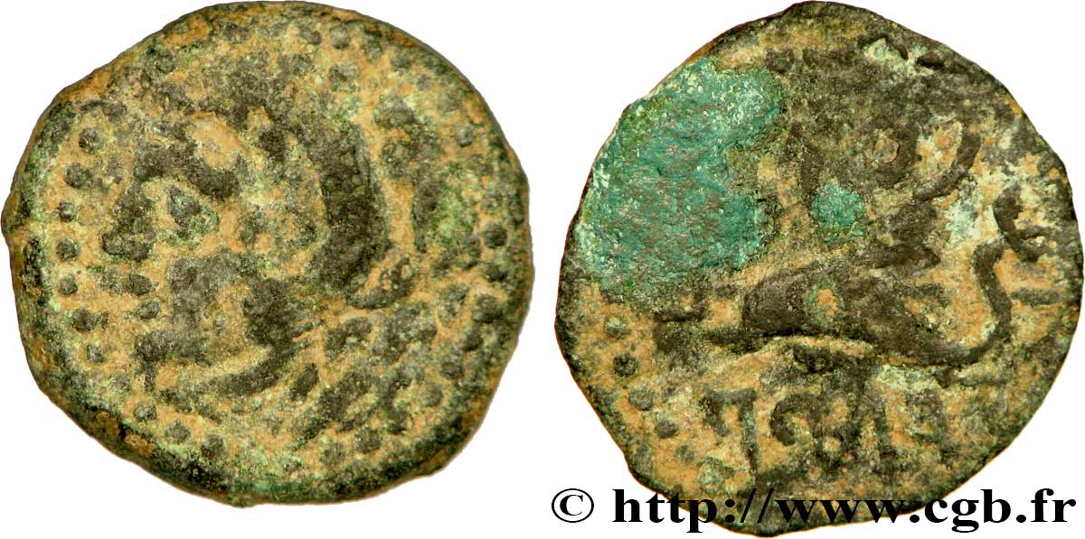 SPANIEN - GADIR/GADES (Provinz der Cadiz) Quadrans de bronze à la tête de Melqart et au dauphin S