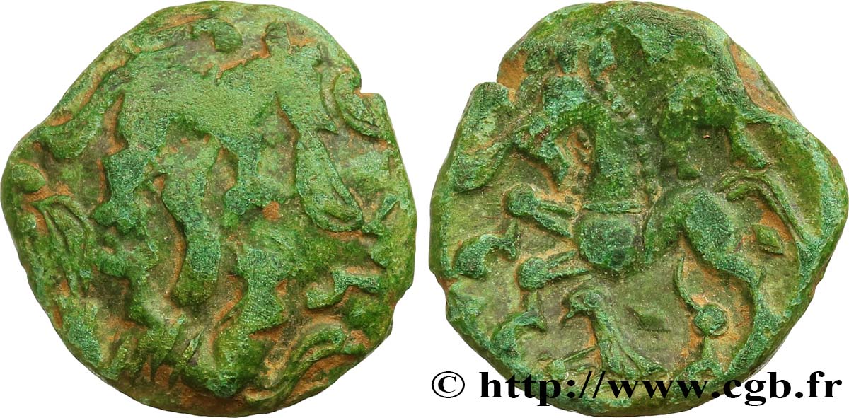 GALLIA BELGICA - AMBIANI (Area of Amiens) Bronze aux loups affrontés et au cheval VF/AU