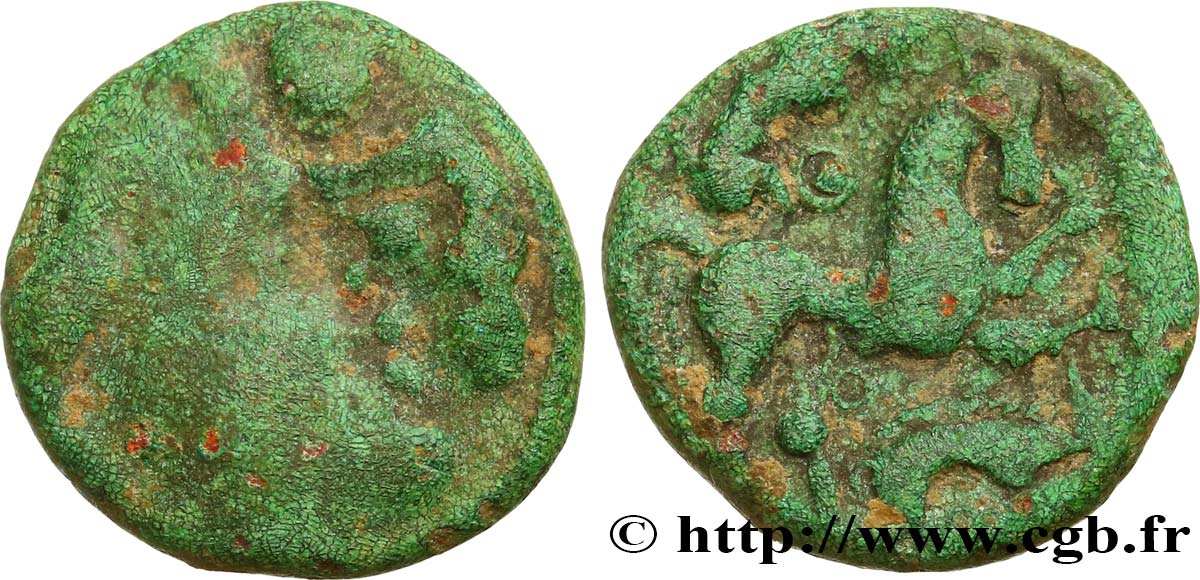 GALLIA BELGICA - AMBIANI (Región de Amiens) Bronze au cheval et à l’aurige, type de Chilly BC/MBC