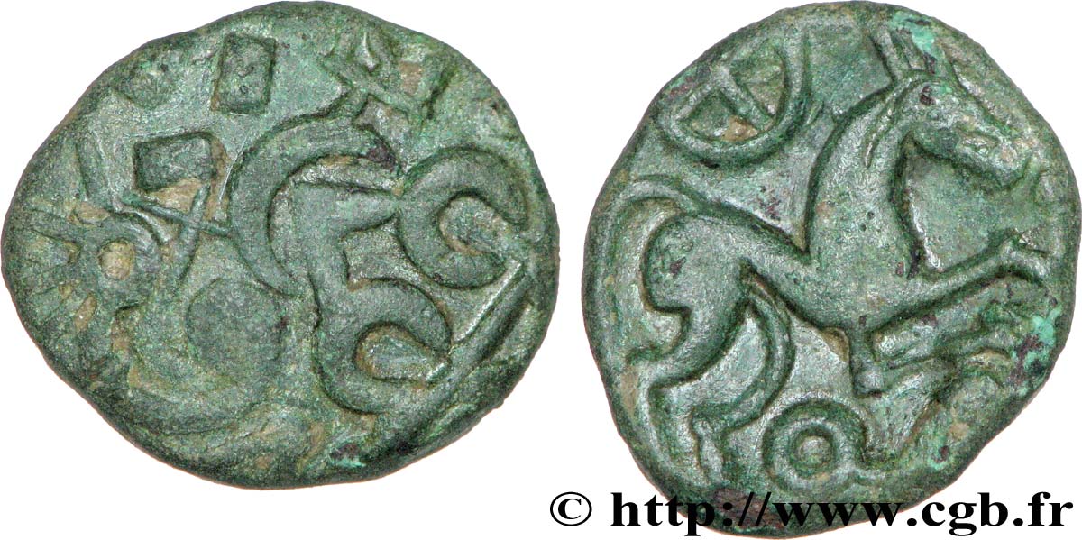 VIROMANDUI (Région du Vermandois) Bronze, imitation du statère d or à l epsilon TTB+/SUP