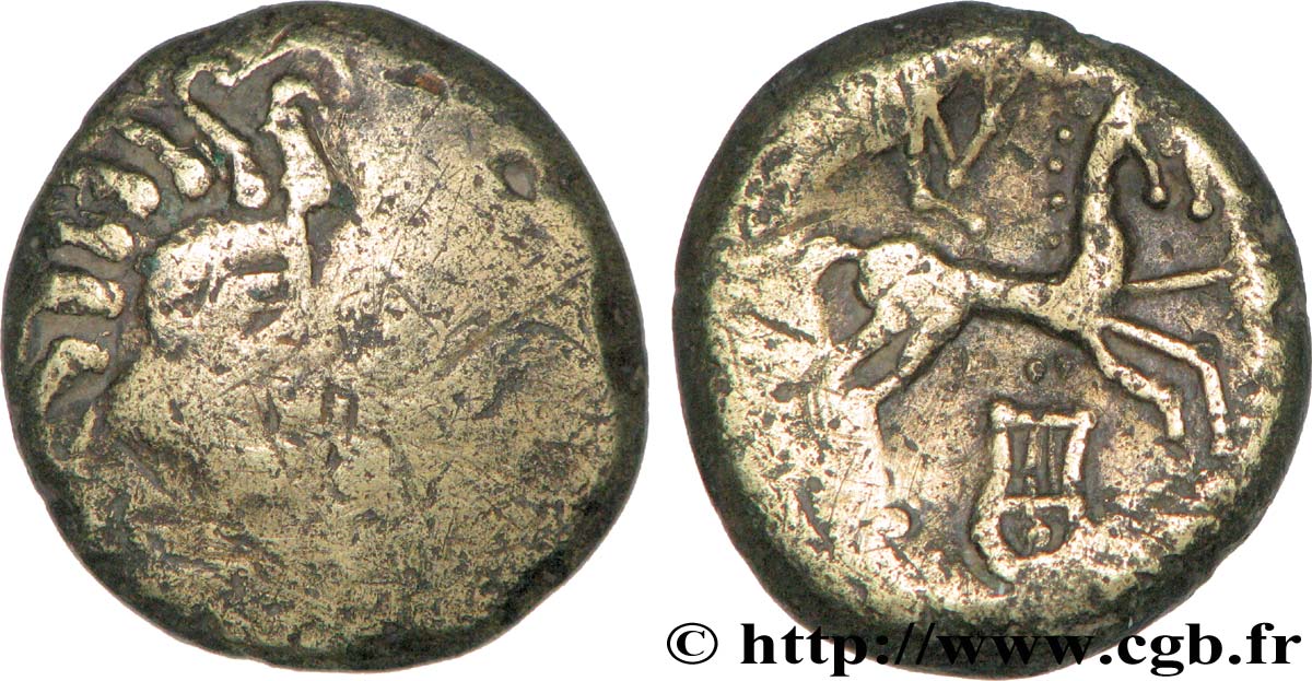 ÉDUENS (BIBRACTE, région du Mont-Beuvray) Statère en électrum à la lyre, type de Chenôves TB+/TTB+