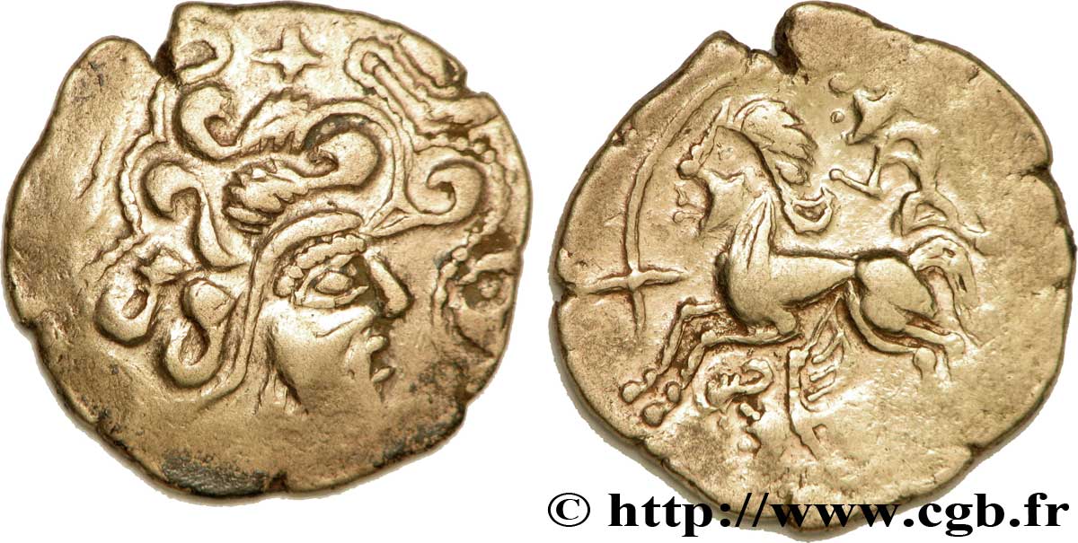 GALLIA - ARMORICA - OSISMII (Area of Carhaix - Finistère) Statère d électrum au personnage recroquevillé ailé – à l’aurige et à la croix AU